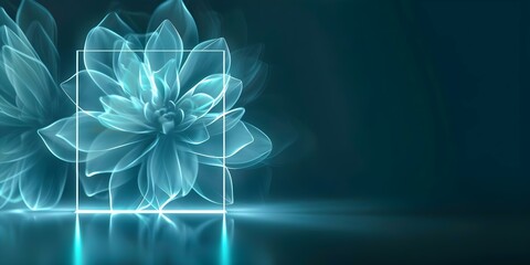 abstract flowers illuminated with neon teal light square on dark. Concept Abstract Art, Flowers, Neon Light, Teal, Dark Background