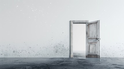 A door standing alone in a white space, just blank white canvas