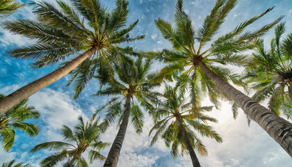 Obraz premium lookup view of palm trees and a green marine sky
