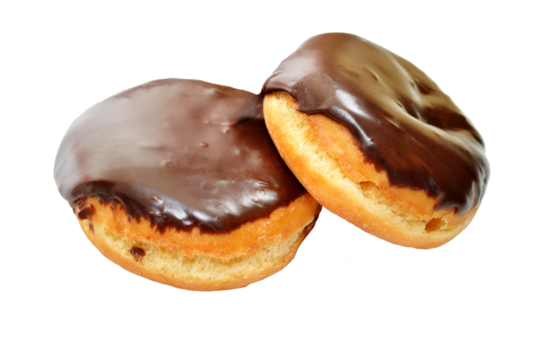 Two Chocolate Glazed Donuts Over White	