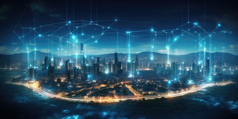 Obraz premium smart digital technology global network connection, buisiness, modern data network internet information background