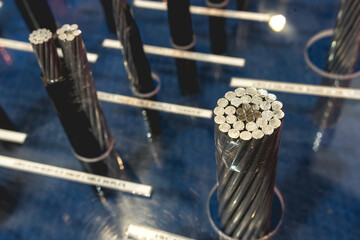 Aluminum cables of various gauges and thickness on display at a hardware.