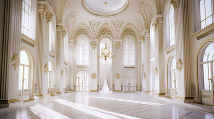 Fototapeta premium Beautiful Luxury Elegant wedding hall: romantic wedding ceremony in Renaissance Interior