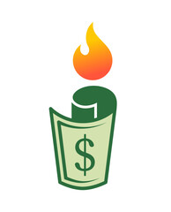 Obraz premium Money fire burn logo icon template. Vector of money and coins combined with fire