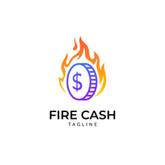 Money fire burn logo icon template. Vector of money and coins combined with fire