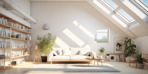 white loft room with sunlight background