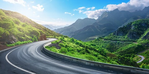 Fototapeta premium Winding Road Through Mountain Pass on a Sunny Day