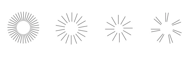 Radial circle lines. Circular lines elements. Symbol of Sun star rays. Flat design elements. Spokes with radiating stripes. Abstract illusion geometric shapes.