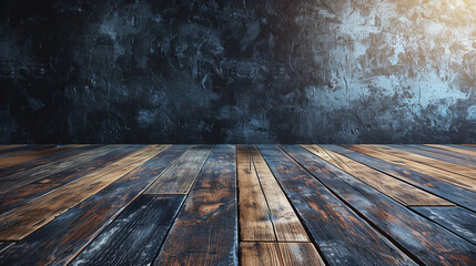 Selected focus empty brown wooden table and wall texture or old black brick wall blur background image. for your photomontage or product display
