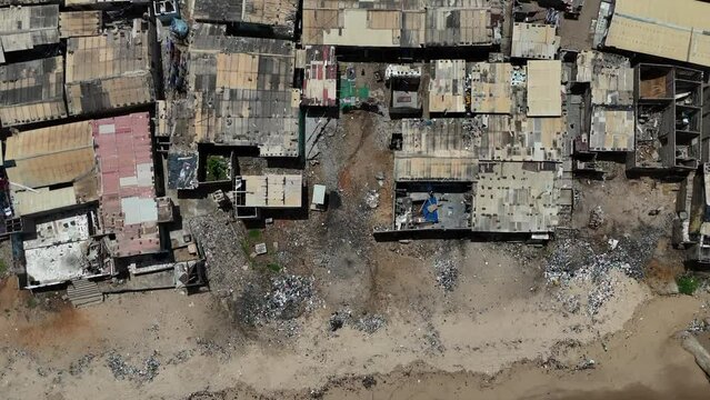 View of Elmina Town, Elmina Castle and Elmina Beach, Gulf of Guinea, Ghana