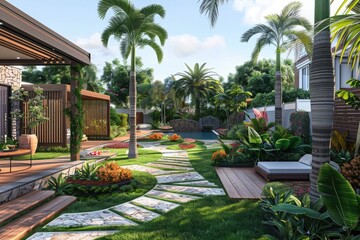 Garden Design. Architectural Blueprint for Backyard Development of Villa Landscape
