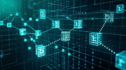 Fototapeta premium In blockchain technology, the block size determines the amount of transaction data that a single block on the chain can carry. --no text, titles, --ar 16:9 --quality 0.5 --stylize 0 Job ID: df229a69