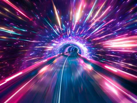 hyperspace warp speed with vibrant neon flashes and dynamic motion