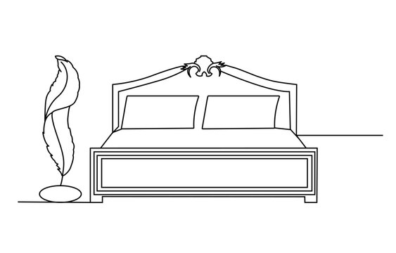 recommend clip art: Continuous one line sleeping bed line art drawing 