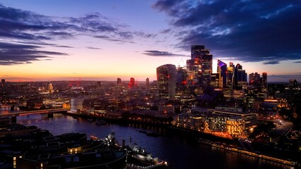 City of London after sunset - aerial view - drone photography