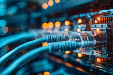 High quality abstract network science technology data center fiber optic cable 5g connection future