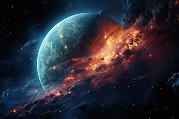 Obraz premium Futuristic Planet with Vibrant Cosmic Clouds-Dynamic Space Elements