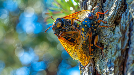 cicada sitting on a tree close up