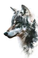 Majestic Wolf Double Exposure with Forest Landscape