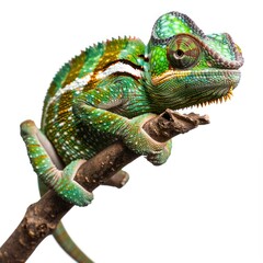 Green chameleon isolated on white background. High-quality image