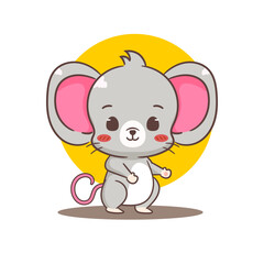 Cute mouse cartoon character. Adorable kawaii animal mascot vector illustration concept design. Isolated white background.