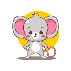 Cute mouse standing cartoon character. Adorable kawaii animal mascot vector illustration concept design. Isolated white background.