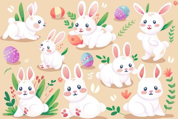 A group of white rabbits sitting next to each other in a charming display of camaraderie.