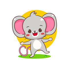 Cute mouse cartoon character. Adorable kawaii animal mascot vector illustration concept design. Isolated white background.