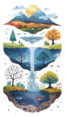 A white background image of a science flashcard illustrating the water cycle