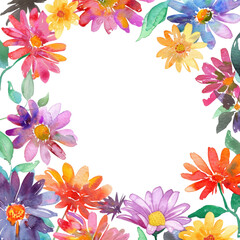 Fototapeta premium A watercolor painting of a wreath of colorful flowers.