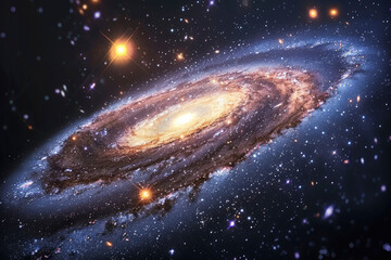 Fototapeta premium Space galaxy in space with yellow sun in background