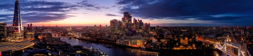 City of London after sunset - aerial view - drone photography