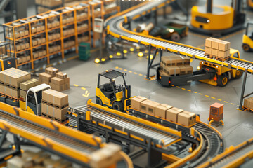 A realistic depiction of machinery used for moving materials in an industrial setting. Efficient handling and automation concept