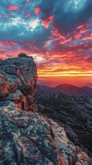 Fototapeta premium A breathtaking sunrise view from the peak, with vibrant colors splashing the sky, after a challenging morning hike.