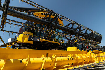 Combine harvester for harvesting wheat.