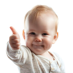 Cute baby giving thumbs up isolated on transparent background, png photo cutout