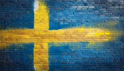 swedish flag painted on a brick wall