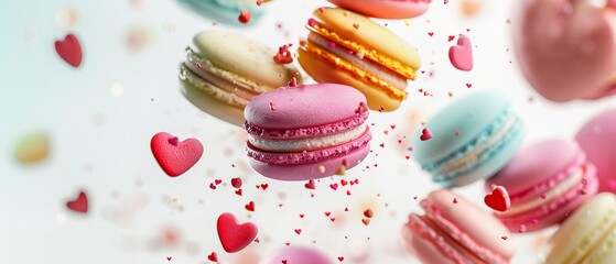 Obraz premium Colorful macaroons cake floating on the air (kitchen glass)