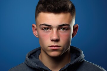 Fototapeta premium A young man with a blue hoodie and short hair