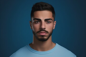 Obraz premium A man with a beard and a blue shirt