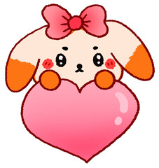 Cute rabbit with orange ears clinging to a heart, clip art