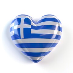 3d heart with the Greece flag on it, white background
