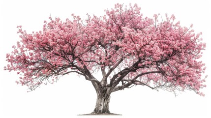 Obraz premium Close-up of a cherry blossom tree in full bloom, isolated on a white background