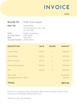 Yellow White Minimalist Simple Creative Freelancer Invoice
