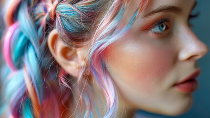 Close-up of a stylist applying pastel hair dye in a chic setting