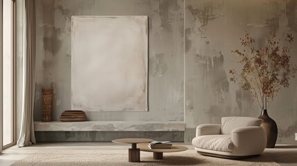 Inviting living room with a harmonious blend of textures, colors, and modern decor.