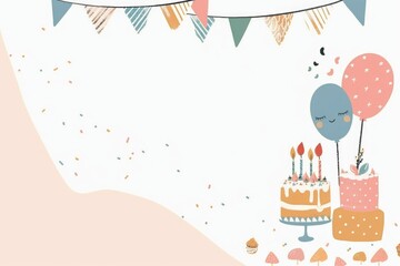 Obraz premium Vibrant Birthday Cake Celebration with Colorful Balloons Illustration