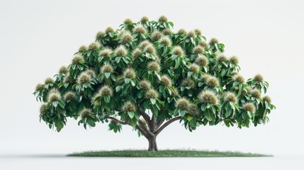 Fototapeta premium a chestnut tree, isolated on a white background, showcasing its spiky fruit