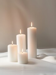 Warm light from decorative white candles in intricate holders.