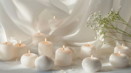 Gentle glow from decorative white candles in intricate holders.